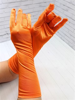Перчатки атлас удлиненные ,ярко оранжевые