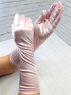 Перчатки атлас удлиненные, светло-розовые