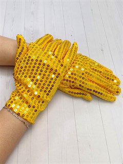 Перчатки с пайетками желтые, взрослые