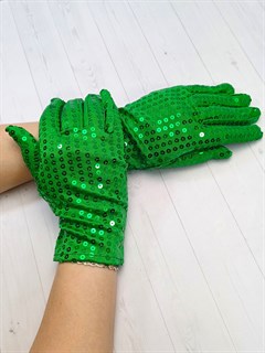 Перчатки с пайетками зеленые, взрослые