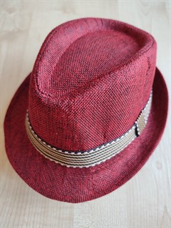 Шляпа "Соломенная" детская, красная с коричневой полосой 54