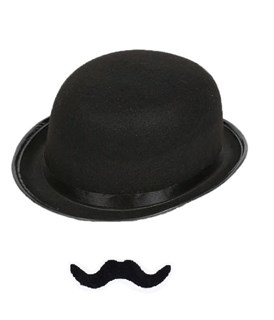 Шляпа " Котелок " в стиле Чарли Чаплин с усами, размер 56-58