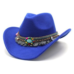 Шляпа ковбоя в западном этностиле, синяя