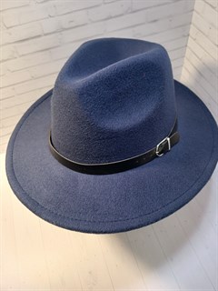 Шляпа с ремешком, темно синяя, широкие поля, 54