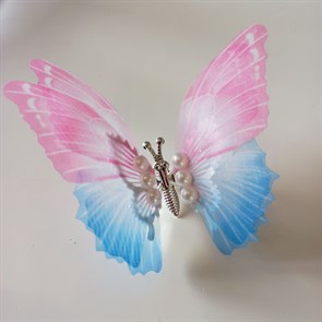 Бабочка на заколке, порхающая бабочка, розовая с голубым