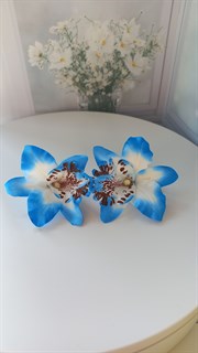 Комплект двух заколок "Тропический цветок Орхидея", голубой