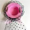 Шляпка-Вуалетка с оборками и бантиком, розовая с черной оборкой - фото 10654