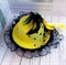 Шляпка заколка с оборками и бантиком, желтая с черной оборкой - фото 11390