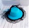 Шляпка заколка с оборками и бантиком, голубые с черной оборкой - фото 11394