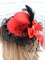 Шляпка заколка с оборками и бантиком, красная с черной оборкой - фото 13432