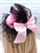 Шляпка заколка с оборками и бантиком, розовая с черной оборкой - фото 13450