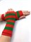Митенки короткие, красные и зеленые полоски 821-к5