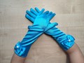 Детские перчатки атласные длинные с бантиком, голубые - фото 4976
