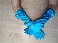 Детские перчатки атласные длинные с бантиком, голубые - фото 4977