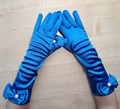 Детские перчатки атласные длинные с бантиком, синие - фото 4979