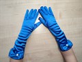 Детские перчатки атласные длинные с бантиком, синие - фото 4980