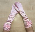 Детские перчатки атласные длинные с бантиком, розовые - фото 4984