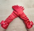 Детские перчатки атласные длинные с бантиком, красные - фото 4987