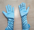 Детские перчатки атласные длинные с бантиком, голубое озеро - фото 4994