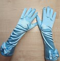 Детские перчатки атласные длинные с бантиком, голубое озеро - фото 4995