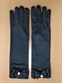 Детские перчатки атласные длинные с бантиком, черные - фото 5591