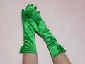 Детские перчатки атласные длинные с бантиком, зеленые - фото 5596