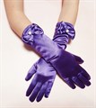 Детские перчатки атласные длинные с бантиком, фиолетовые - фото 5599
