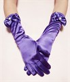 Детские перчатки атласные длинные с бантиком, фиолетовые - фото 5600