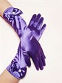 Детские перчатки атласные длинные с бантиком, фиолетовые - фото 5601
