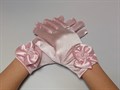 Детские перчатки атлас, Короткие с бантом, розовые - фото 7249