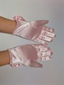 Детские перчатки атлас, Короткие с бантом, розовые - фото 7251