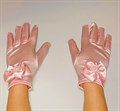 Детские перчатки атлас, Короткие с бантом, розовые - фото 7253