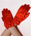 Детские перчатки атлас, Короткие с бантом, красные - фото 7256